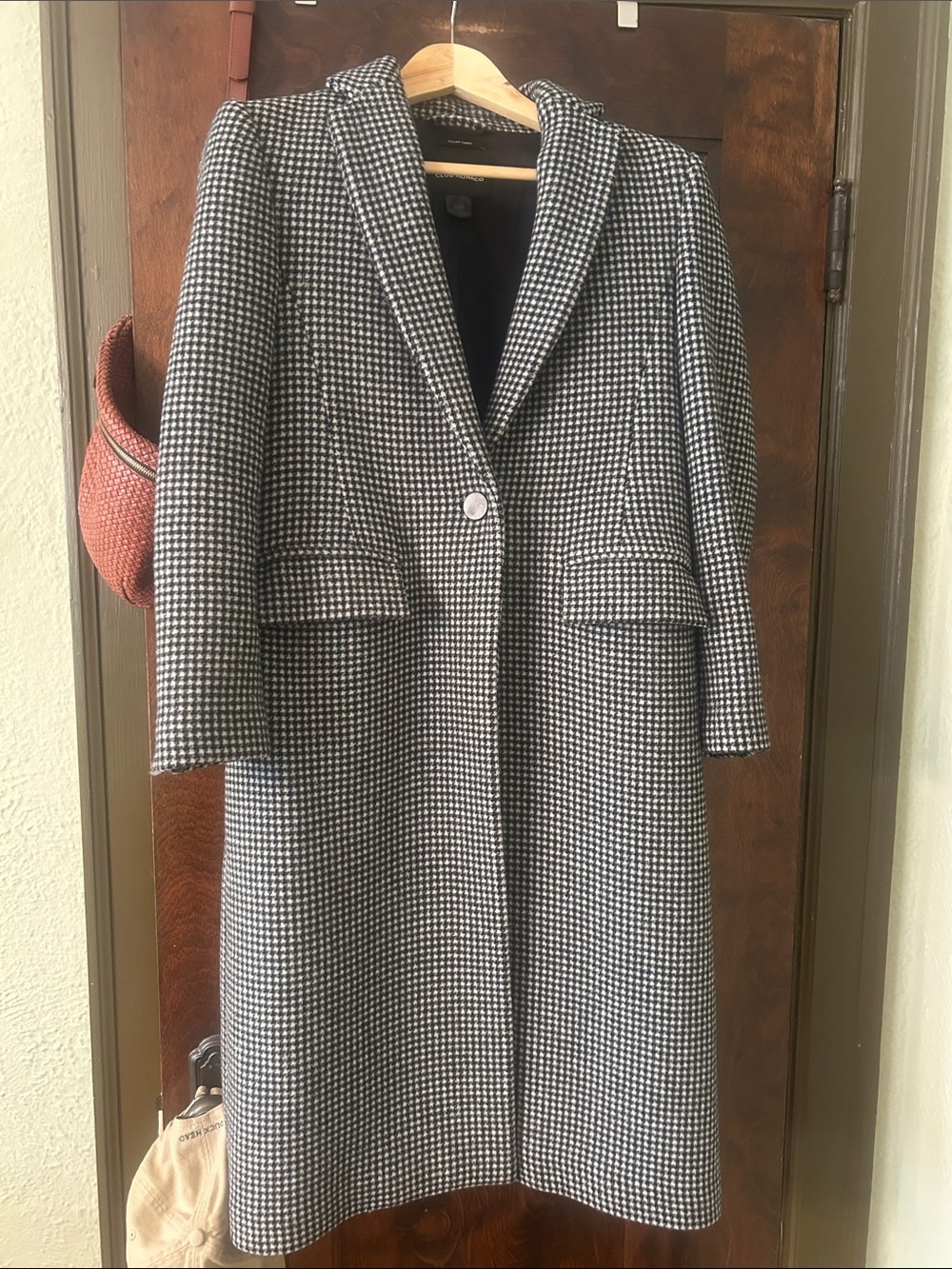 Club Monaco Black & White Houndstooth Trench Coat